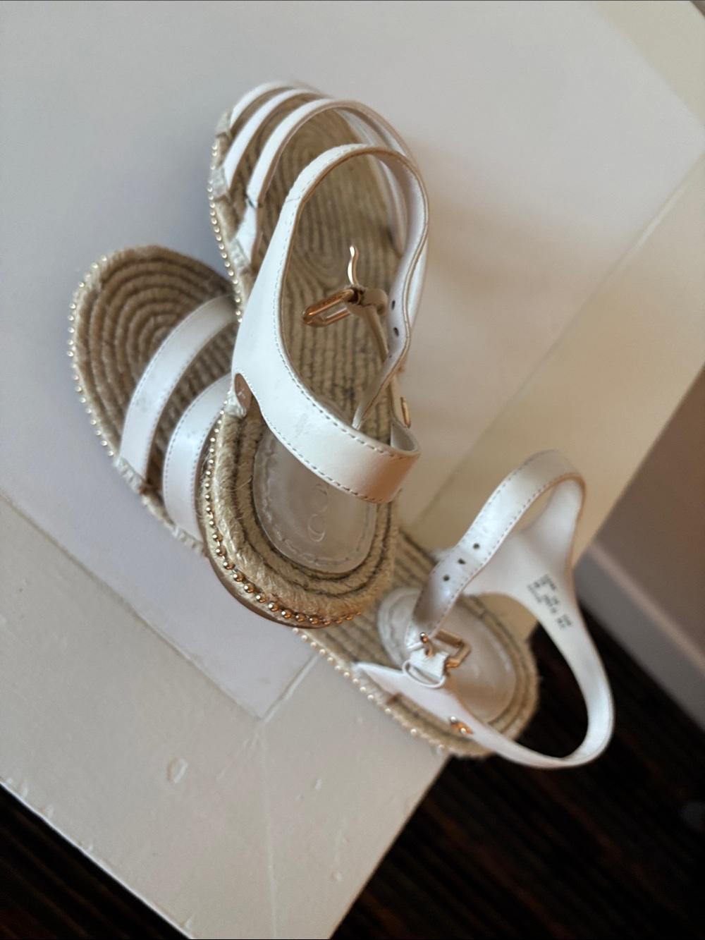 Coach White Leather Espadrille Sandals with Gold Accents - Picture 9 of 9
